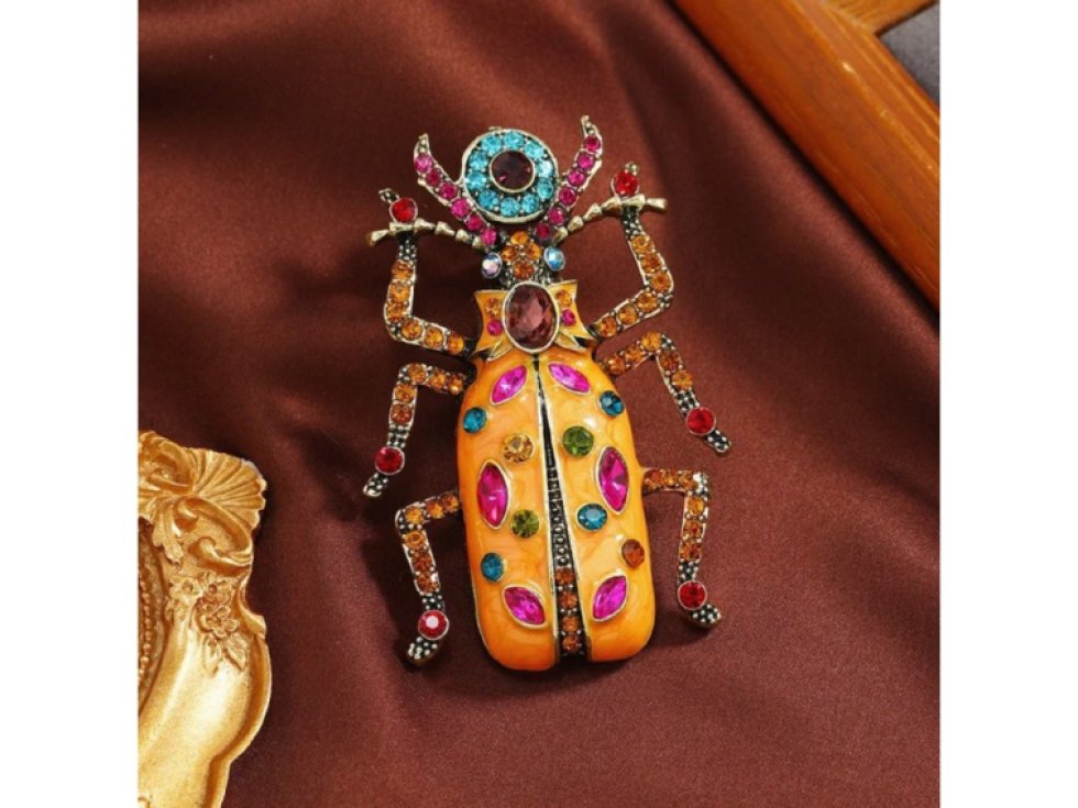 Vintage brož s hmyzem Brouk, smaltovaná, zdobená zirkony