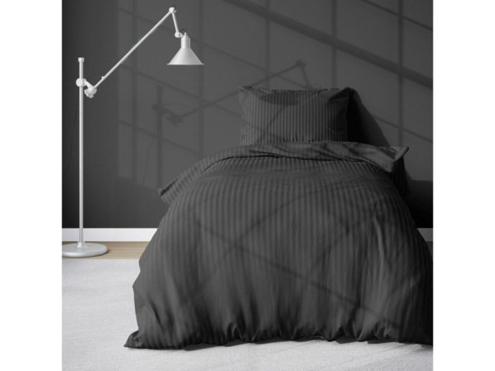 Damaškové povlečení 140X200 černé jednobarevné pruhované1 cm Pure