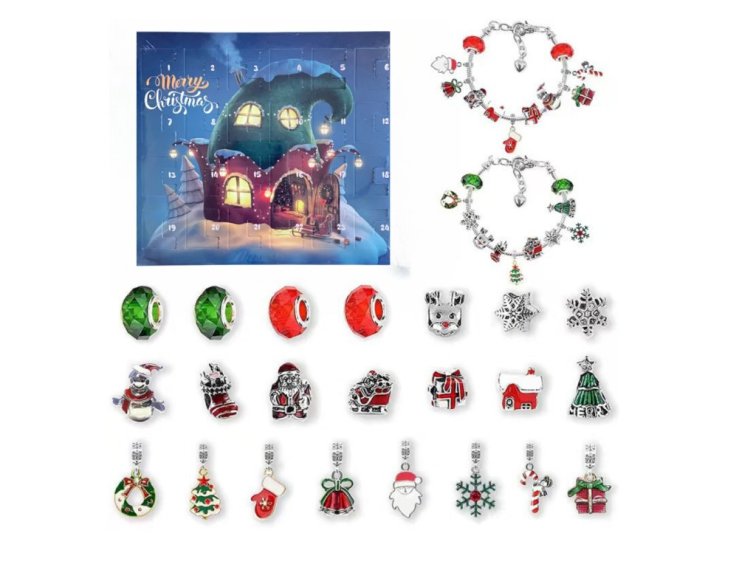 Adventní kalendář - Náramky s přívěsky - Vánoční chýše
