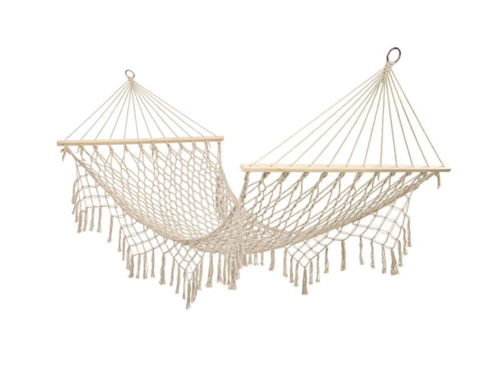 Zahradní houpací síť boho mesh střapec 200cm ecru