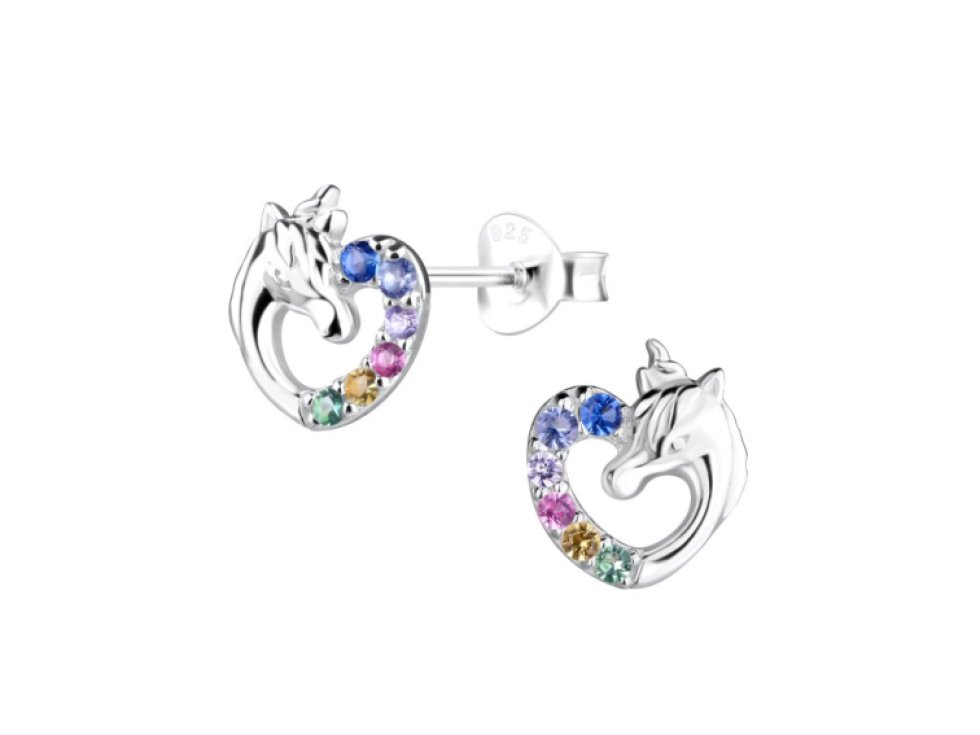 Stříbrné náušnice se srdcem jednorožce