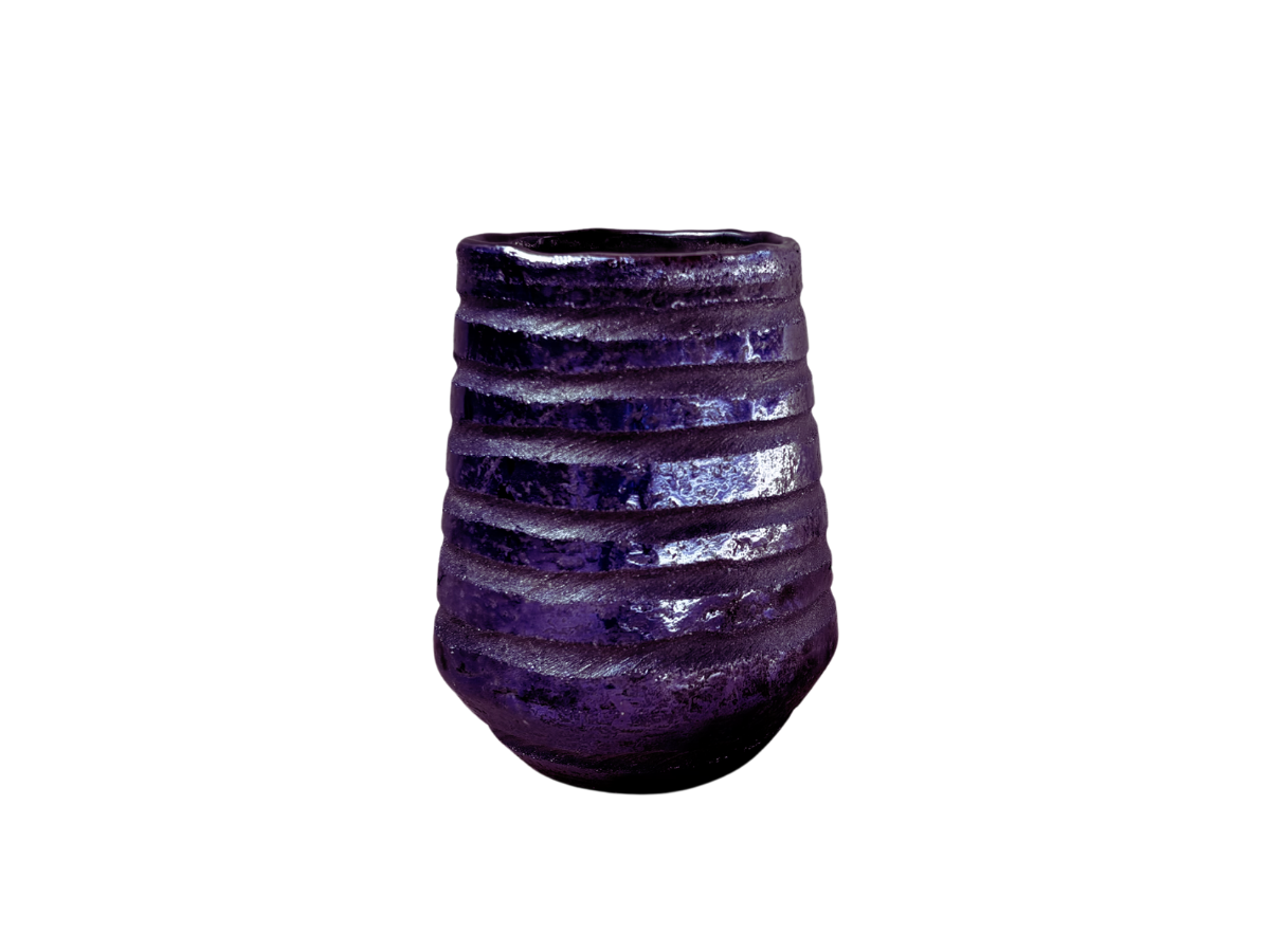 Sklenená váza s drážkami - lila - malá