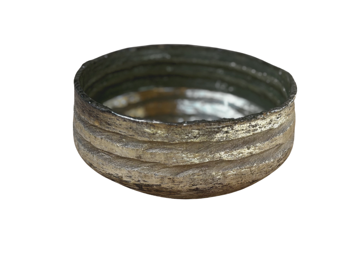 Skleněná mísa s drážkami - stříbrná