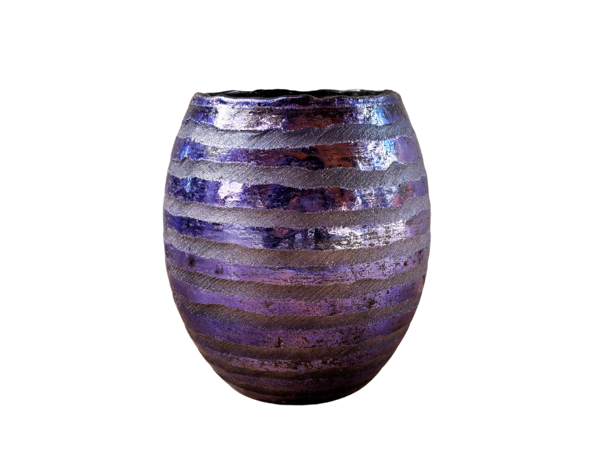 Skleněná váza s drážkami - lilková - velka