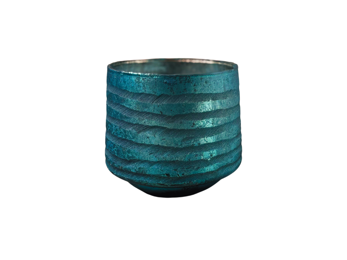 Skleněna mísa s drážkami - tyrkysová