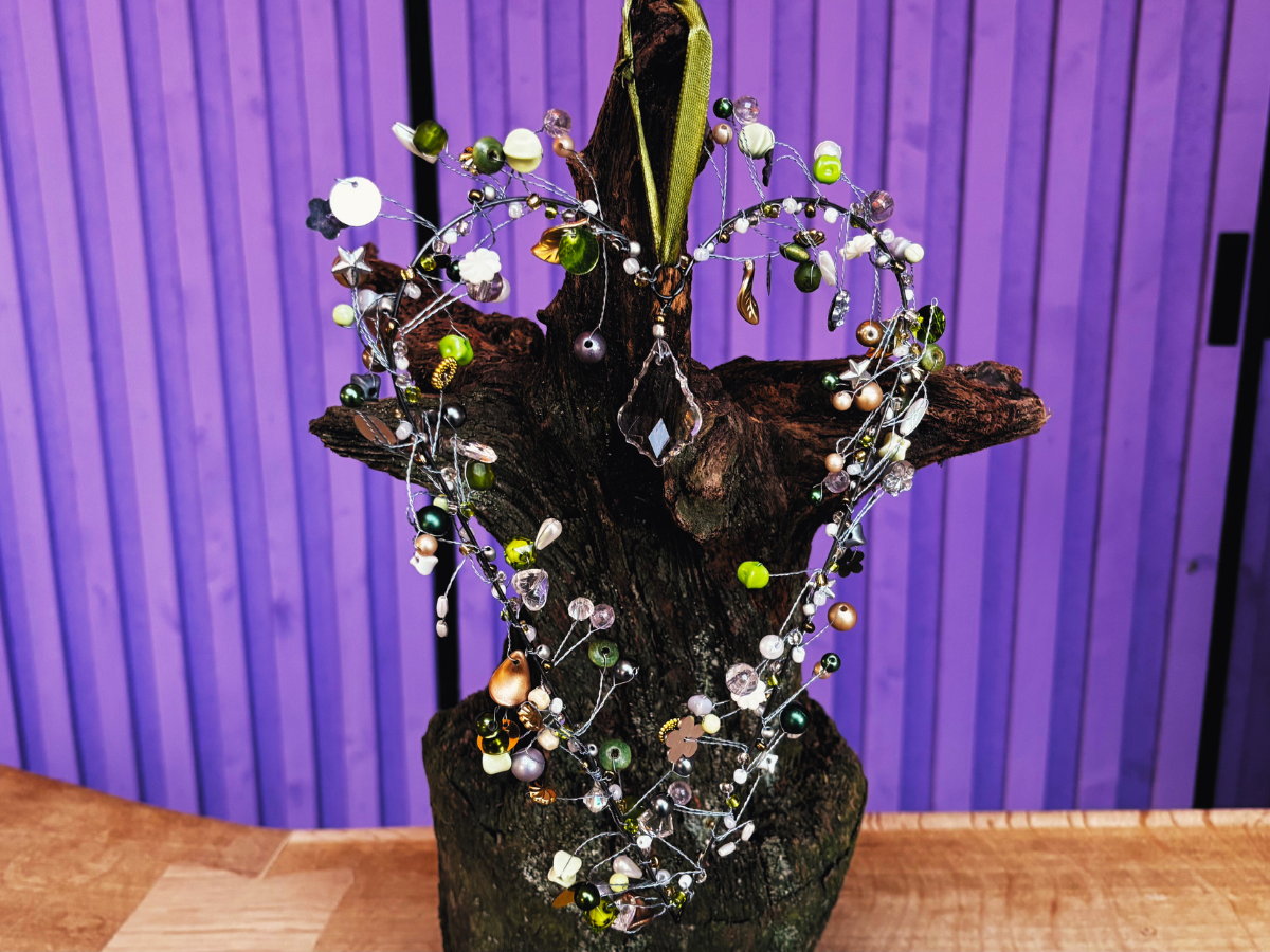 Korálkové srdce - zeleno šedé