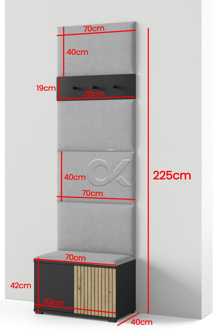 Předsíňová stěna Ross 6 - černá/dub Artisan