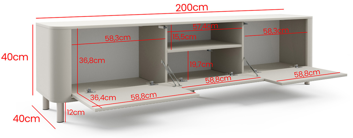 Televizní stolek 200 cm kašmír - kašmírové nožky Norvik
