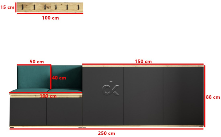 Předsíňová stěna Emi 35 - dub/černá