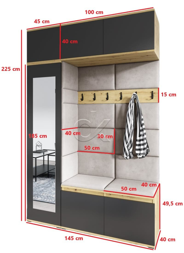 Předsíňová stěna Emi 21 - dub/černá