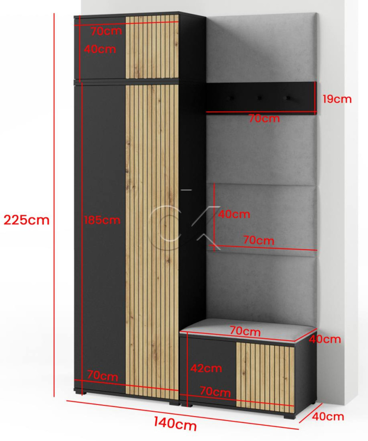 Předsíňová stěna Ross 2 - černá/dub Artisan