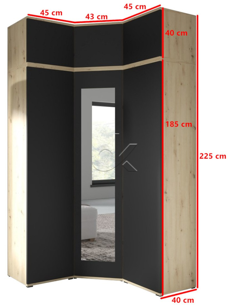 Rohová skříň Emi 41 - dub/černá