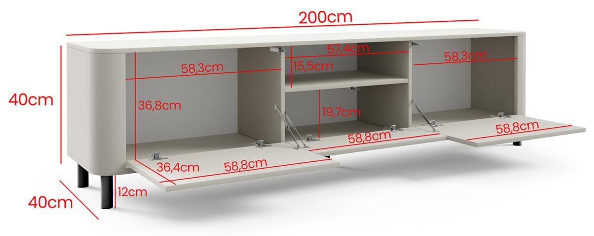 Televizní stolek 200 cm kašmír - černé nožky Norvik