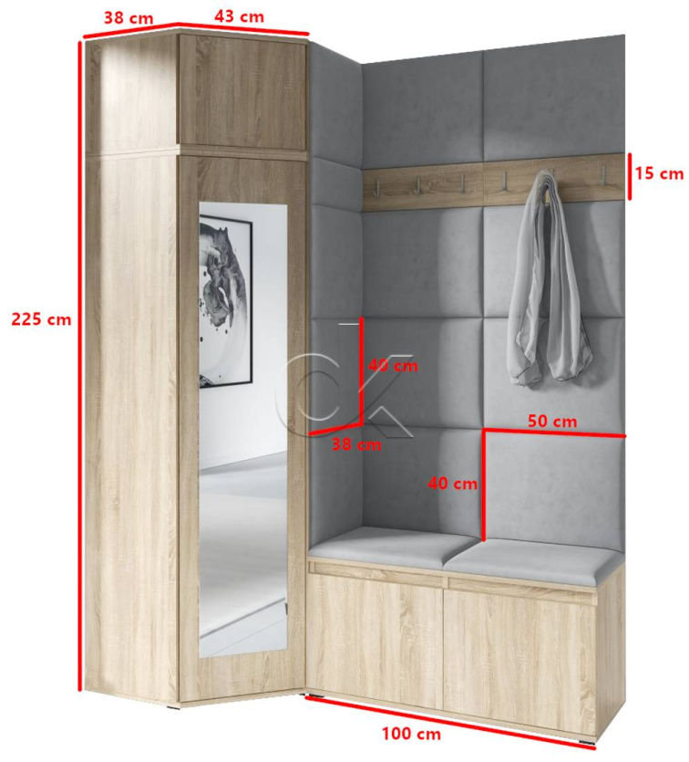 Rohová předsíňová stěna Emi 37 - sonoma