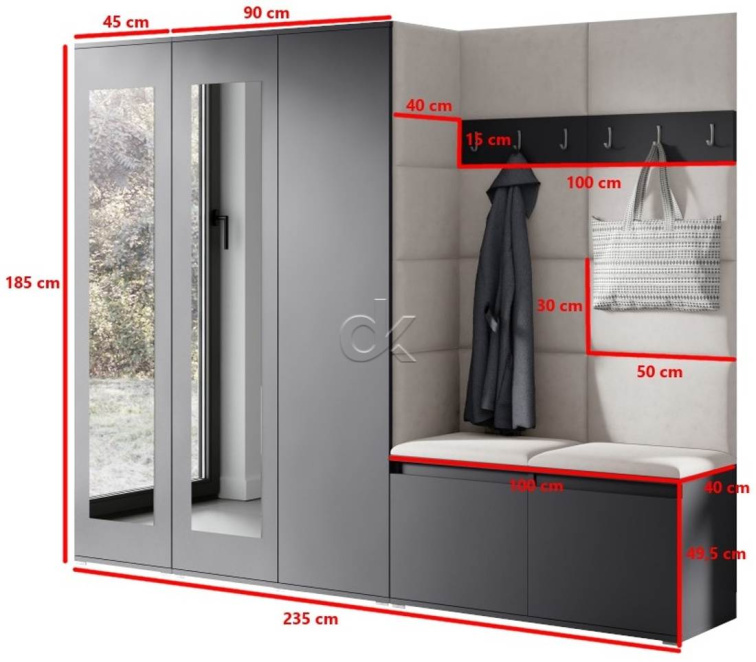 Předsíňová stěna Emi 15 - grafit