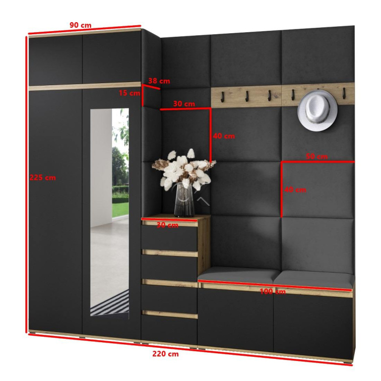 Předsíňová stěna Emi 33 - dub/černá