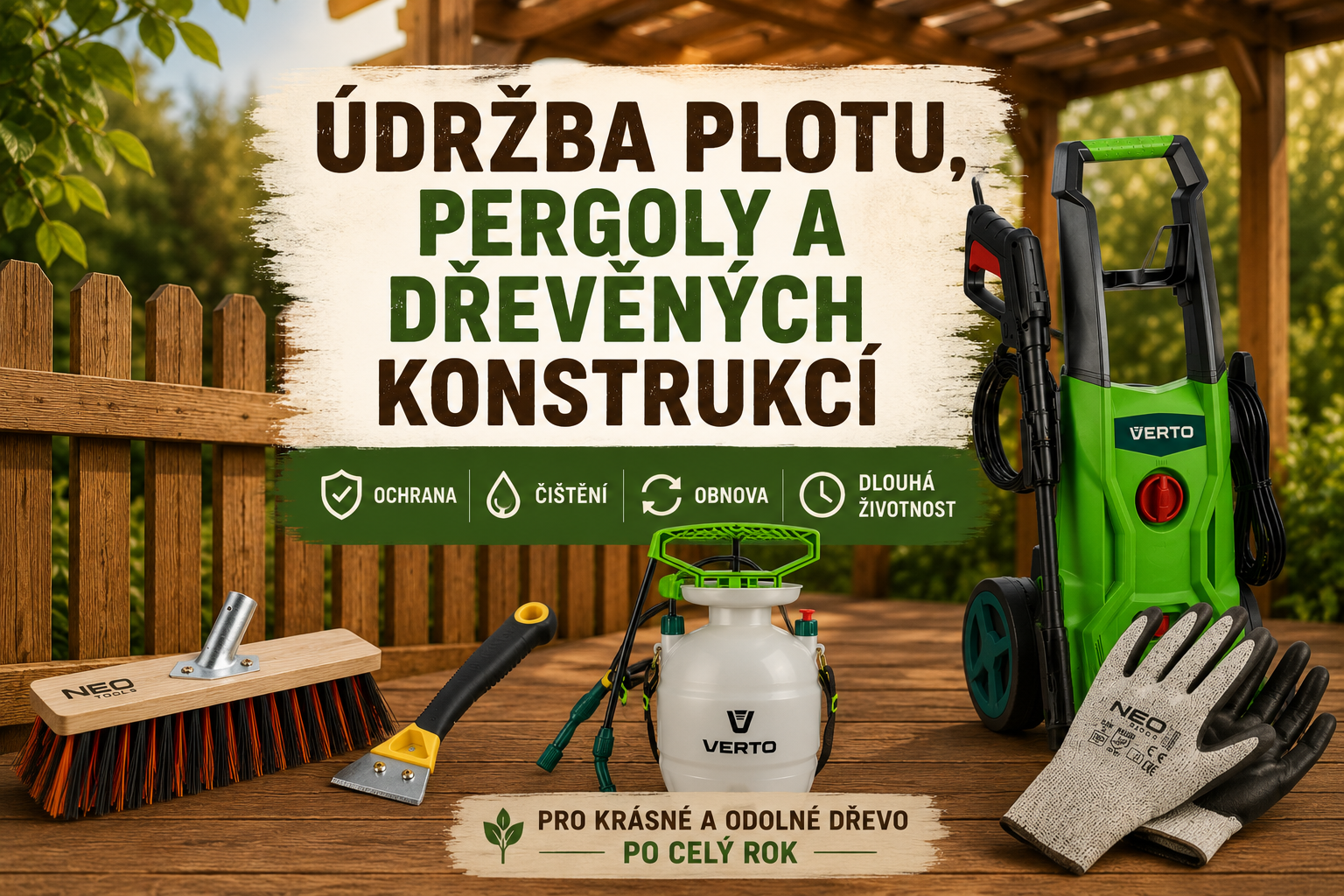 Údržba plotu, pergoly a dřevěných konstrukcí
