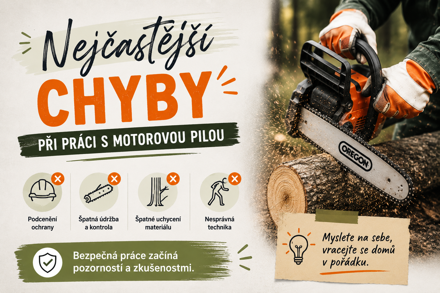 Nejčastější chyby při práci s motorovou pilou