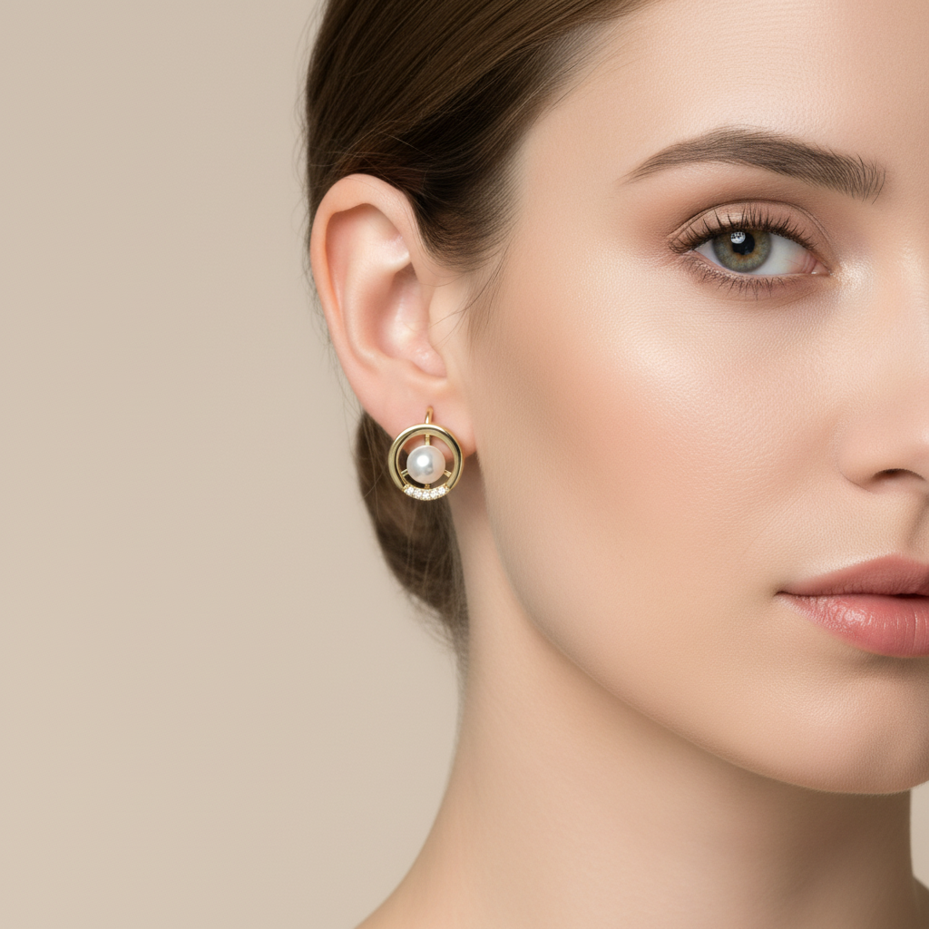 4702 MINET Elegantní pozlacené stříbrné náušnice kroužky s perlou a zirkony