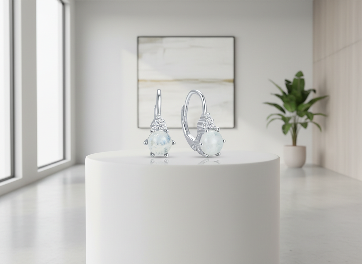 4712 MINET Elegantní stříbrné náušnice s měsíčním kamenem a zirkony