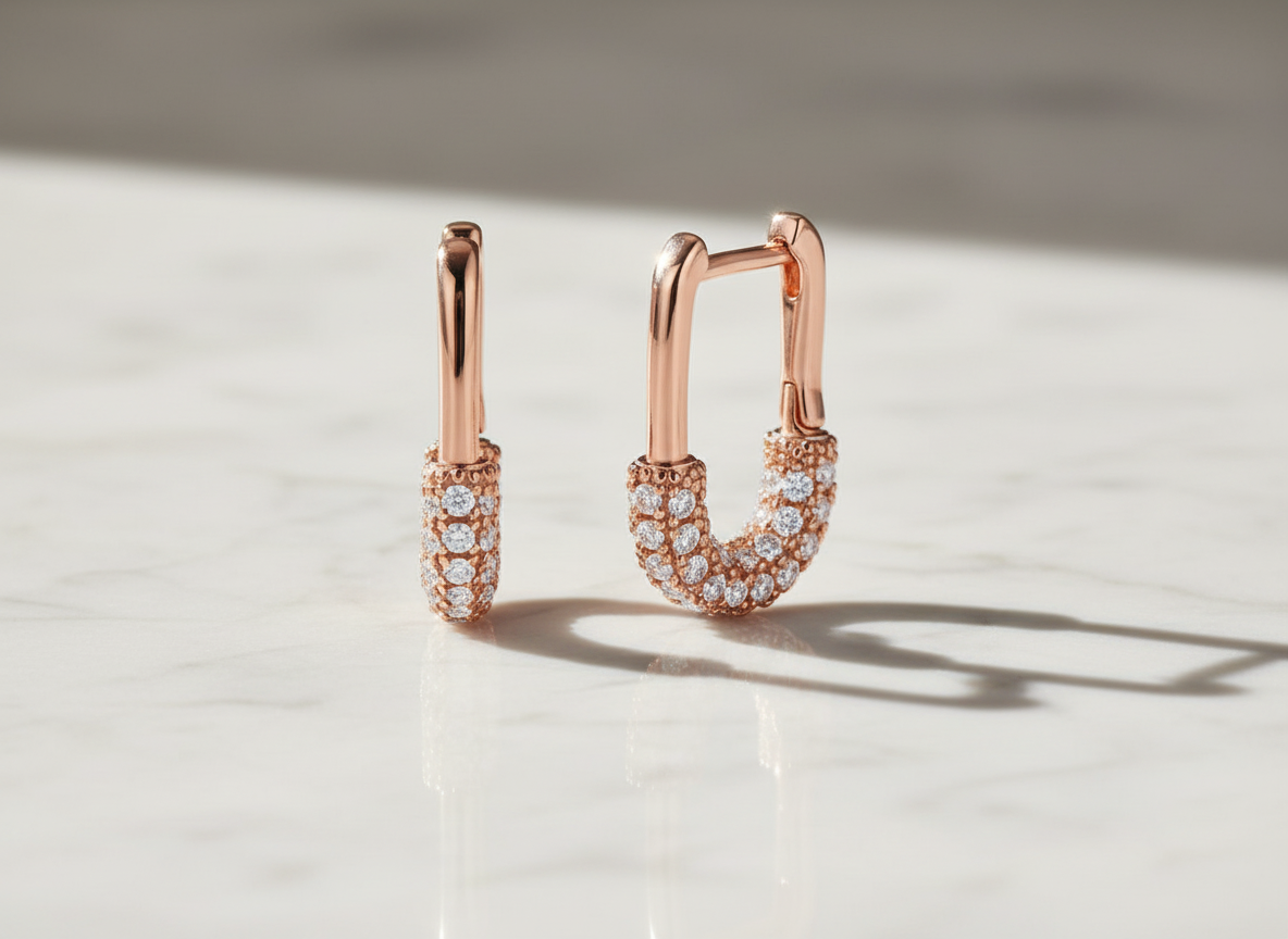 4710 MINET Luxusní rosegold stříbrné náušnice se zirkony