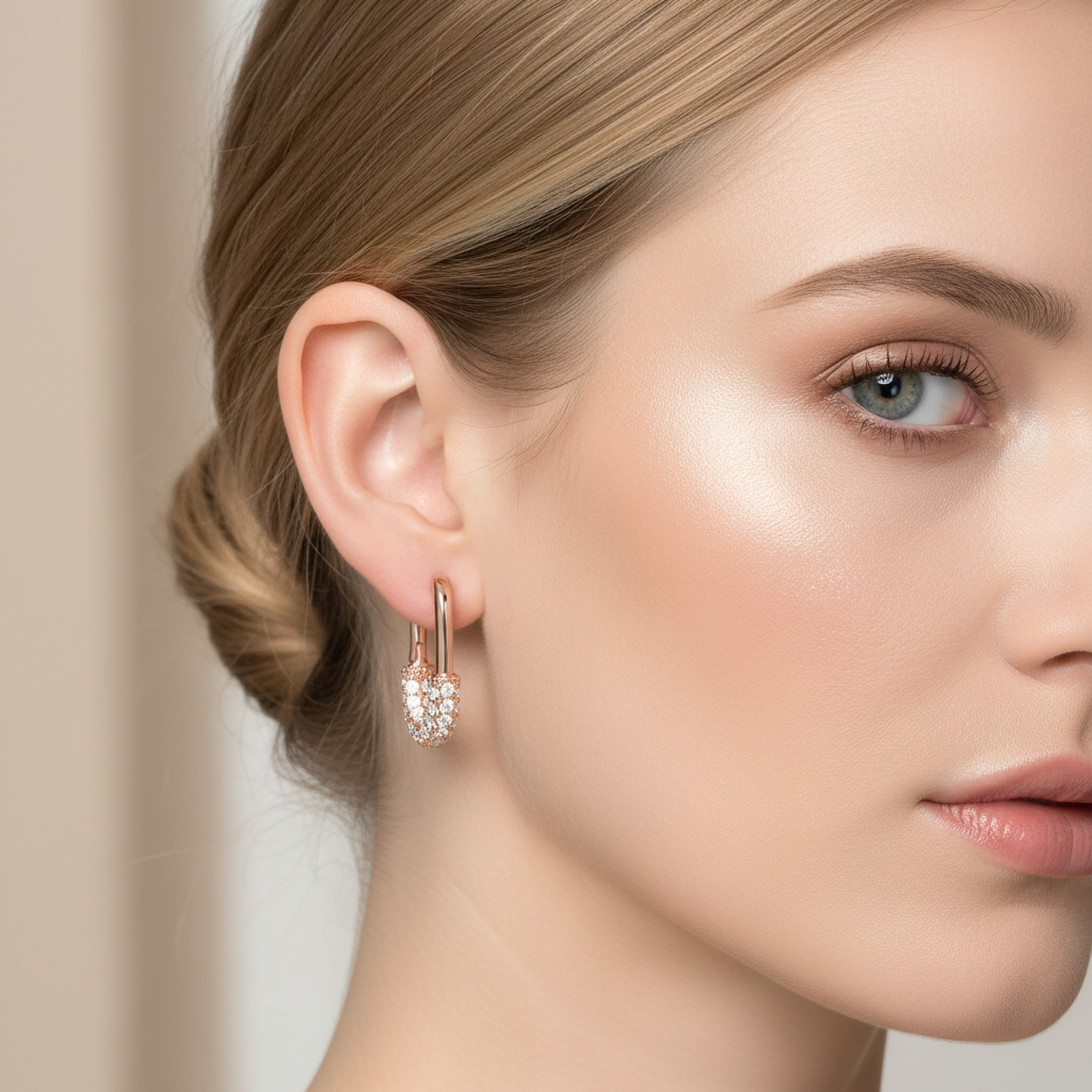 4710 MINET Luxusní rosegold stříbrné náušnice se zirkony