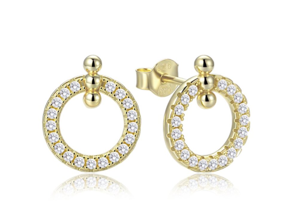 4714 MINET Elegantní pozlacené stříbrné náušnice kroužky se zirkony