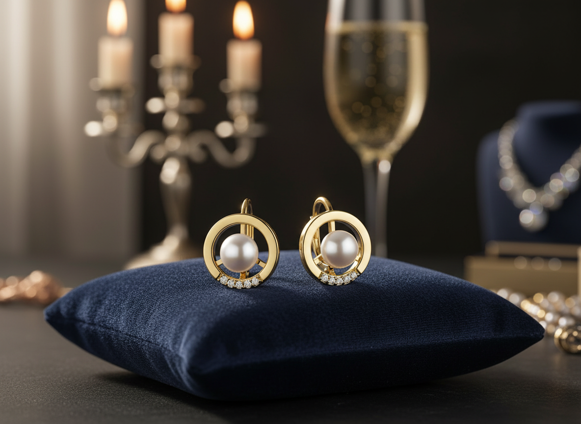 4702 MINET Elegantní pozlacené stříbrné náušnice kroužky s perlou a zirkony