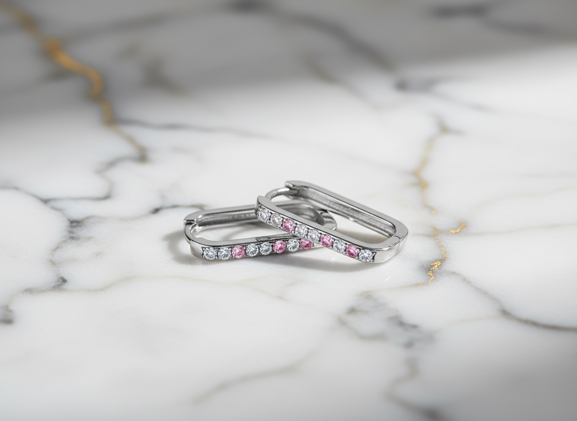 0876 MINET Náušnice z bílého zlata obdélníky se zirkony Au 585/1000 1,45g