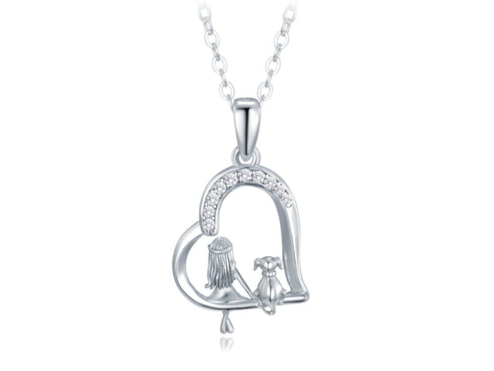 1918 MINET Stříbrný náhrdelník dívka se psem a bílými zirkony