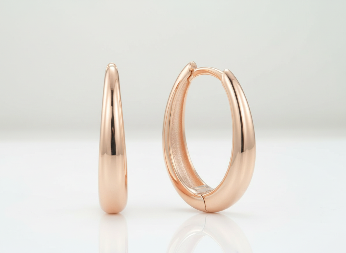 0665 MINET Minimalistické rose gold stříbrné náušnice silné kroužky