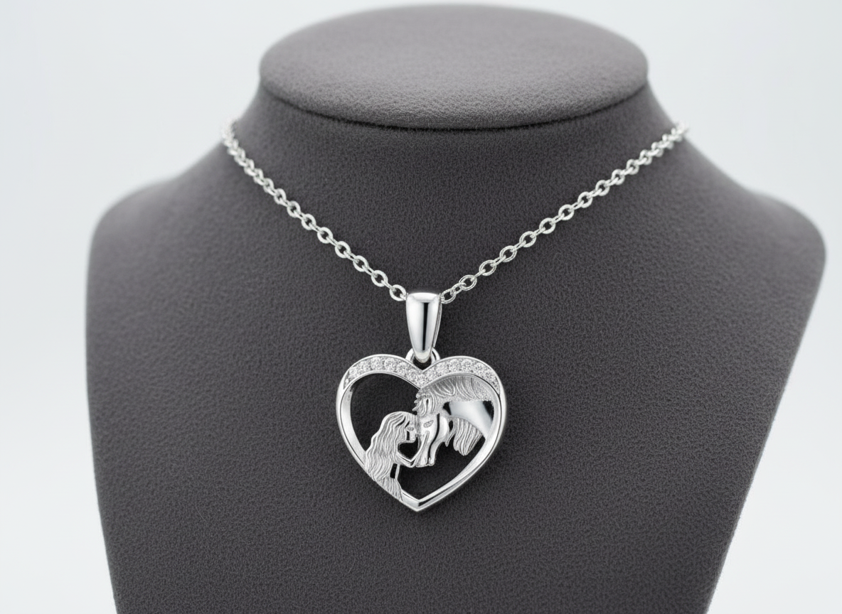 1915 MINET Stříbrný náhrdelník dívka s koněm a bílými zirkony