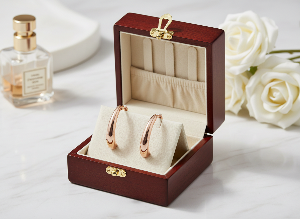 0665 MINET Minimalistické rose gold stříbrné náušnice silné kroužky