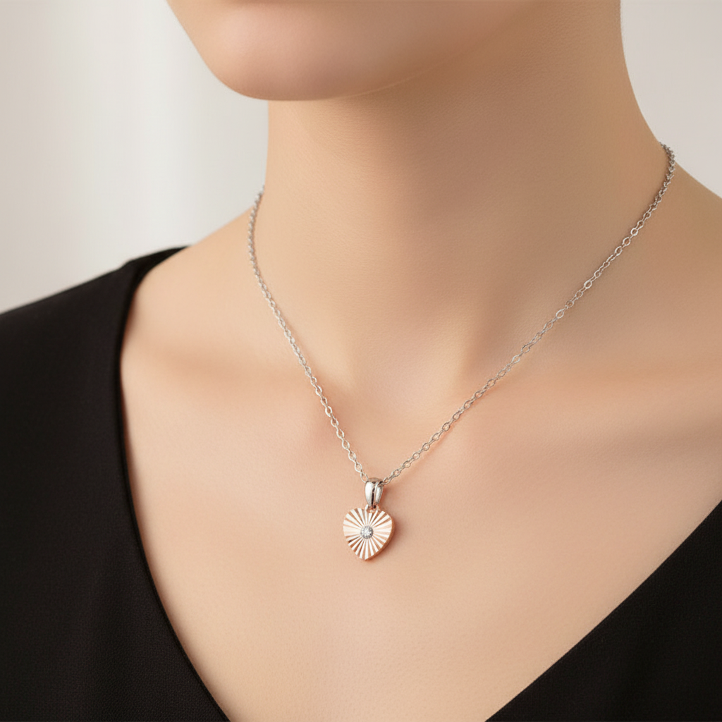 4700 MINET Decentní rosegold stříbrný náhrdelník srdce se zirkonem