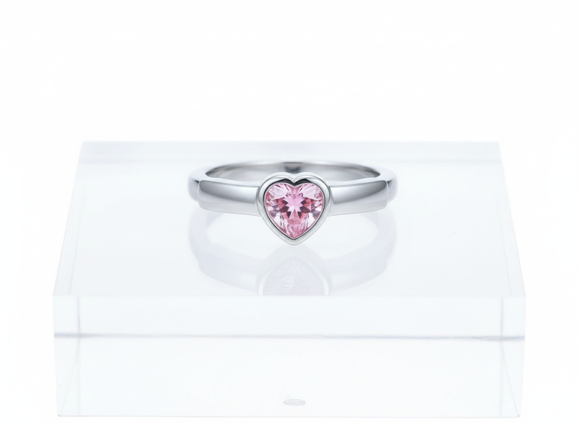 4708 MINET Decentní stříbrný prsten srdce s růžovým zirkonem