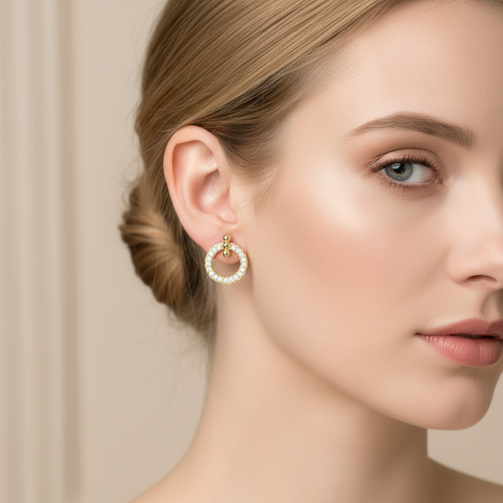 4714 MINET Elegantní pozlacené stříbrné náušnice kroužky se zirkony