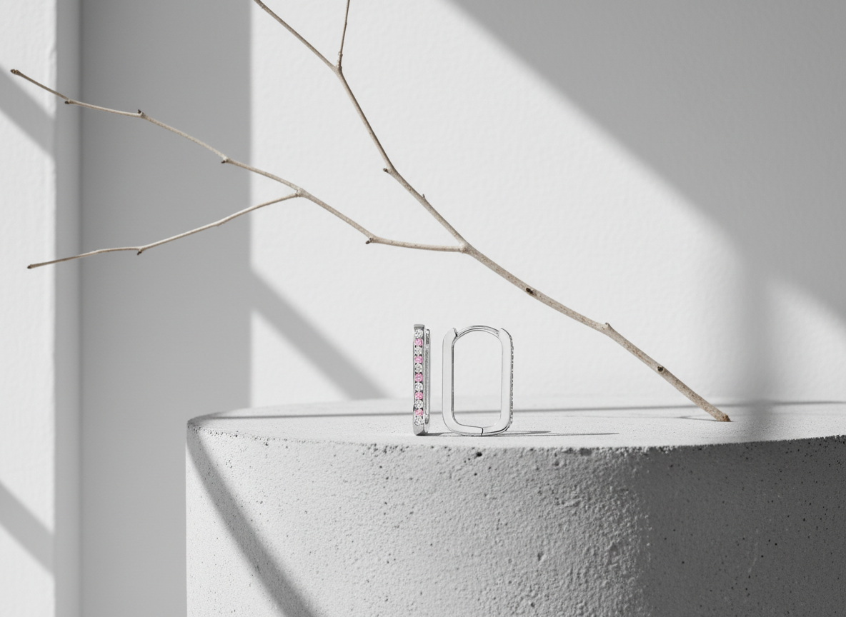 0876 MINET Náušnice z bílého zlata obdélníky se zirkony Au 585/1000 1,45g