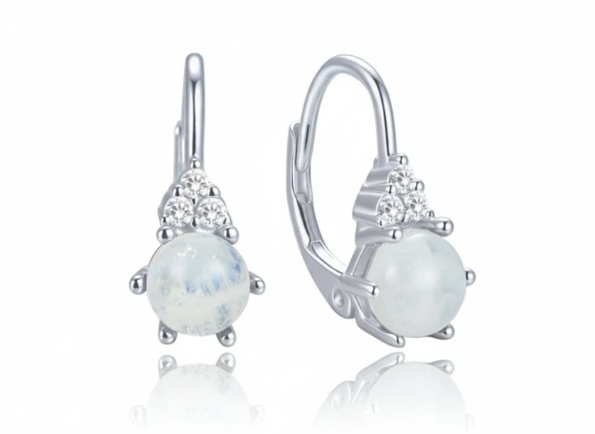 4712 MINET Elegantní stříbrné náušnice s měsíčním kamenem a zirkony