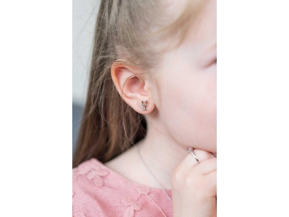 1525 MINET Stříbrné náušnice kočky s bílými zirkony