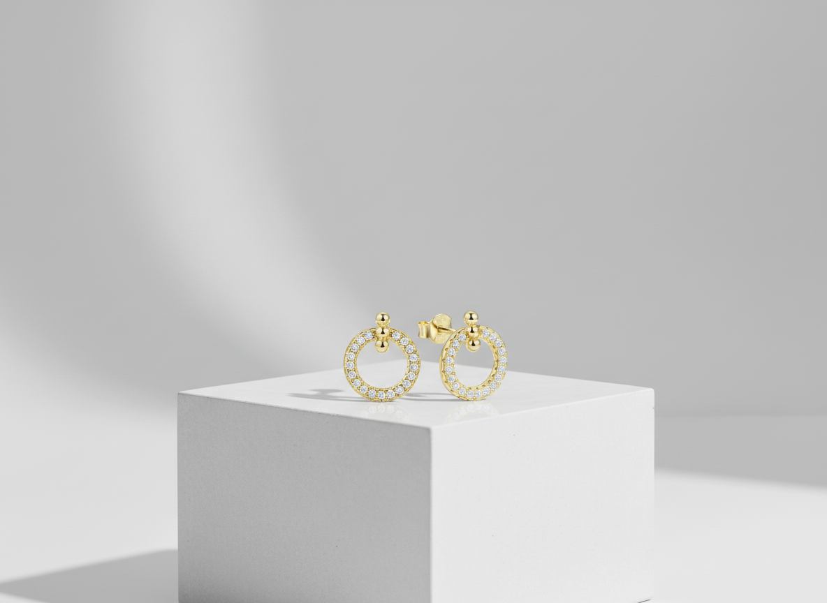 4714 MINET Elegantní pozlacené stříbrné náušnice kroužky se zirkony