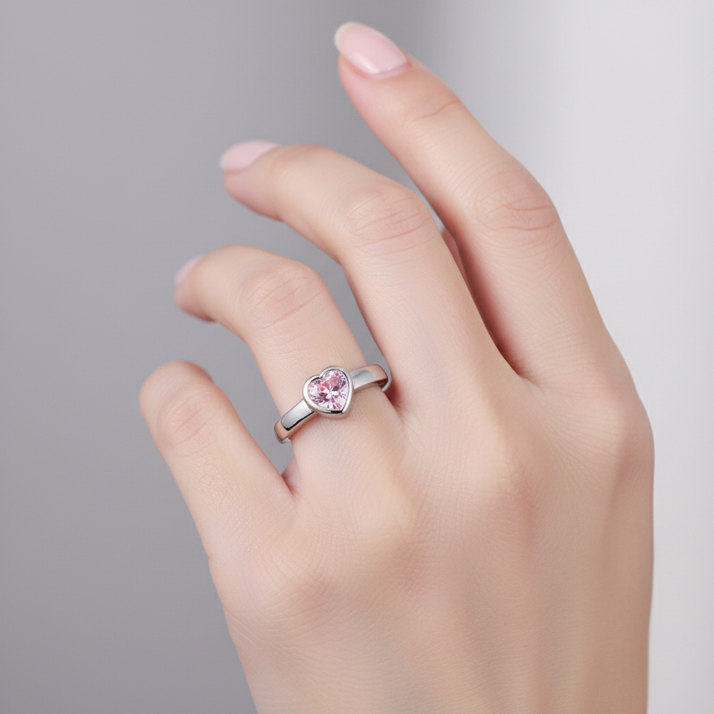 4708 MINET Decentní stříbrný prsten srdce s růžovým zirkonem