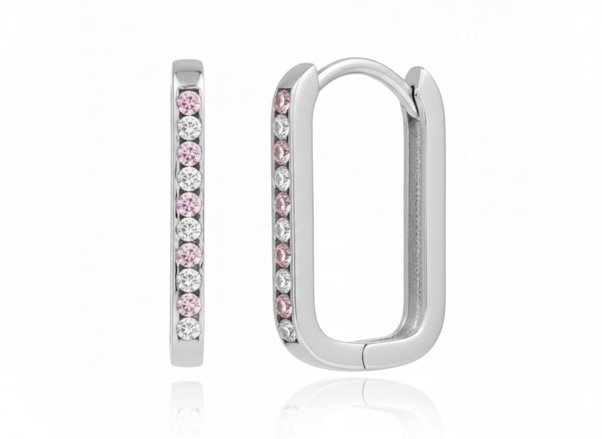 0876 MINET Náušnice z bílého zlata obdélníky se zirkony Au 585/1000 1,45g