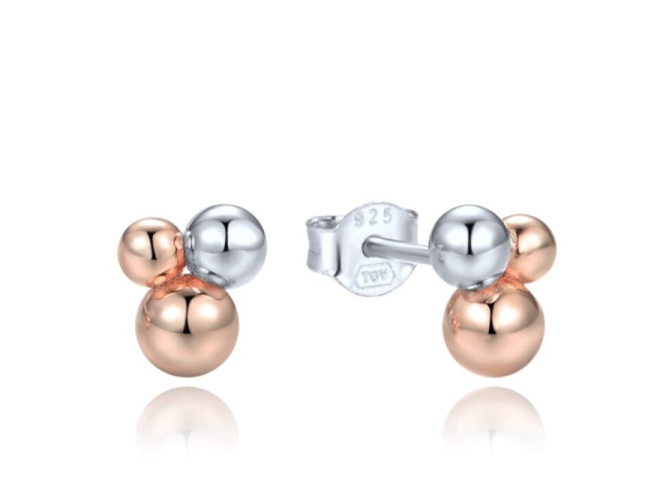 4035 MINET Elegantní stříbrné náušnice se stříbrnými a Rosegold kuličkami