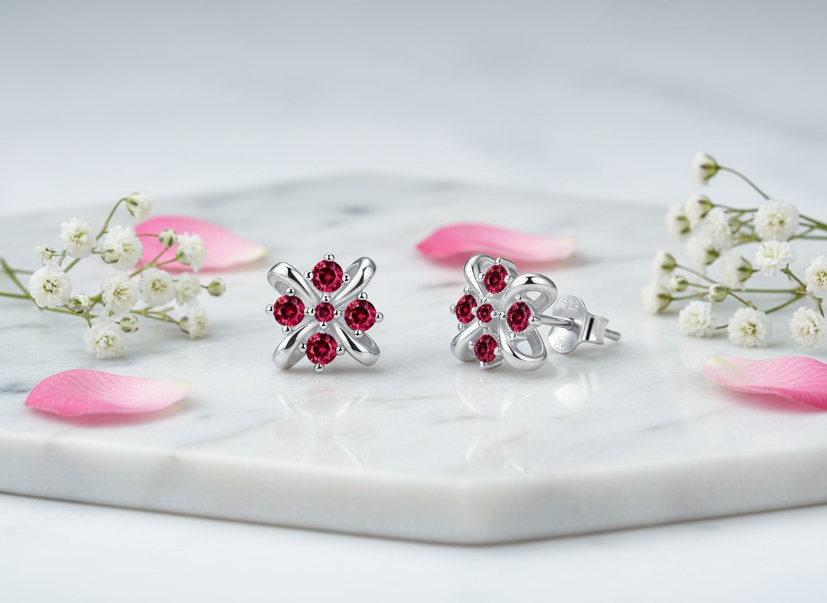 4722 MINET Elegantní stříbrné náušnice s růžovými zirkony