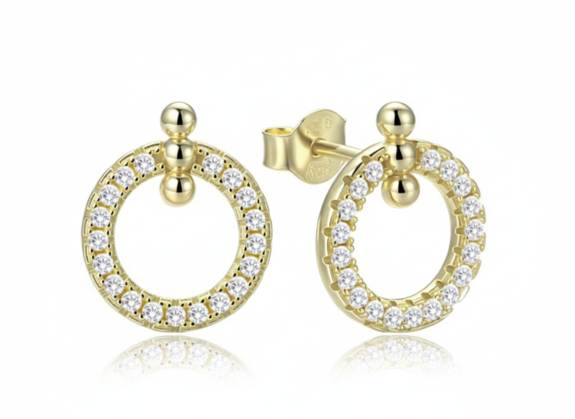 4714 MINET Elegantní pozlacené stříbrné náušnice kroužky se zirkony