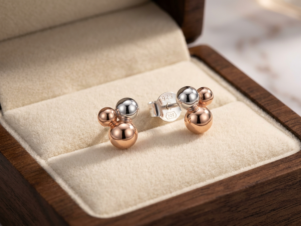 4035 MINET Elegantní stříbrné náušnice se stříbrnými a Rosegold kuličkami