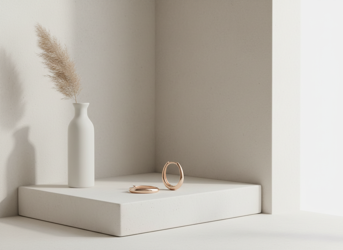 0665 MINET Minimalistické rose gold stříbrné náušnice silné kroužky