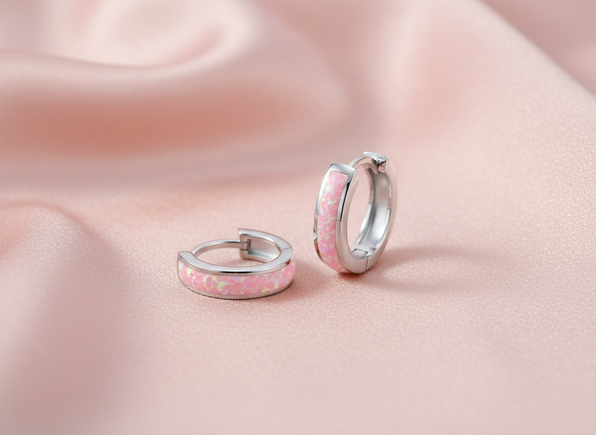 4724 MINET Elegantní stříbrné náušnice s růžovým opálem