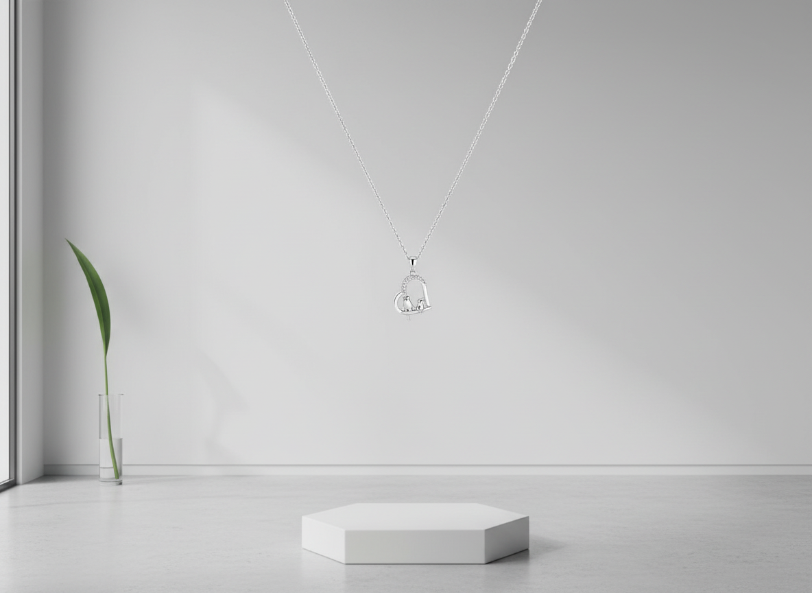 1918 MINET Stříbrný náhrdelník dívka se psem a bílými zirkony