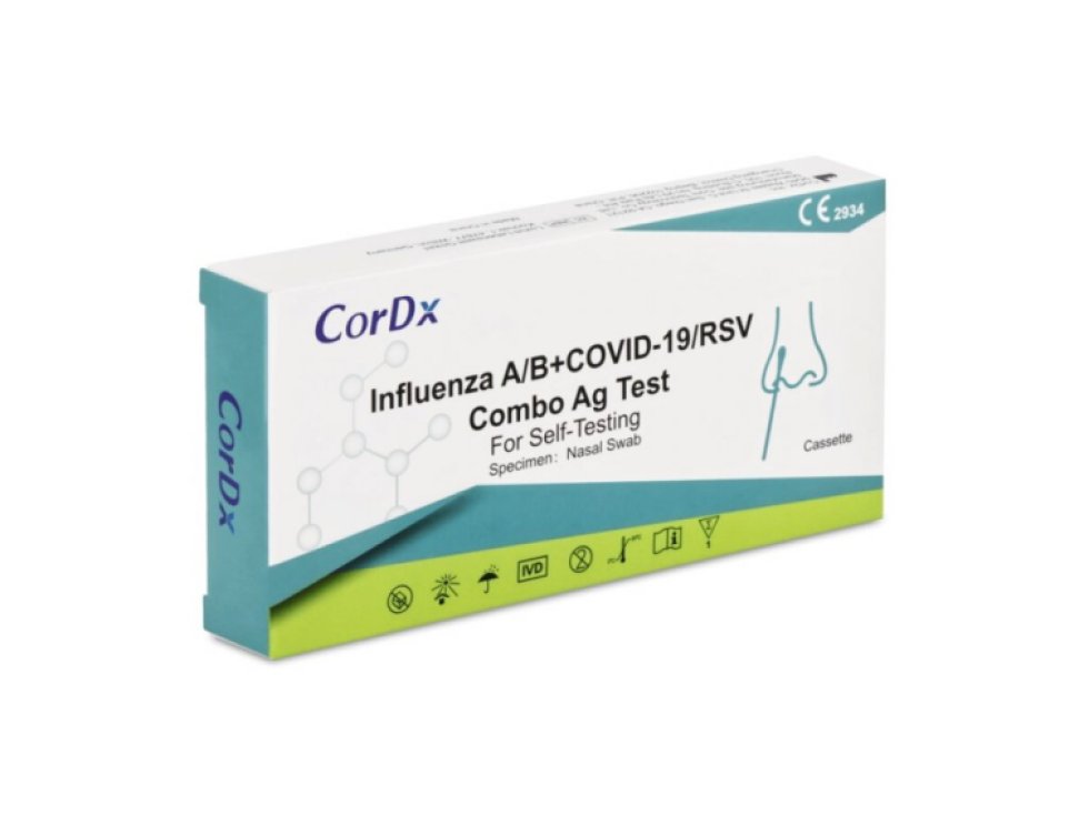 1x CorDX Chřipka A+B & COVID-19 / RS vir, Ag Combo Test - rychlotest na detekci Chřipka / Covid 19 / RS virus